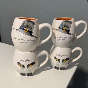 Rae Dunn White and Black Pilgrim Hat Mugs - Set of 4